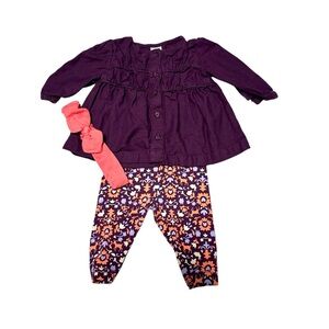 Carters 3 Piece Baby Outfit. Top, Bottoms, and Headband. Size 3 mo’s